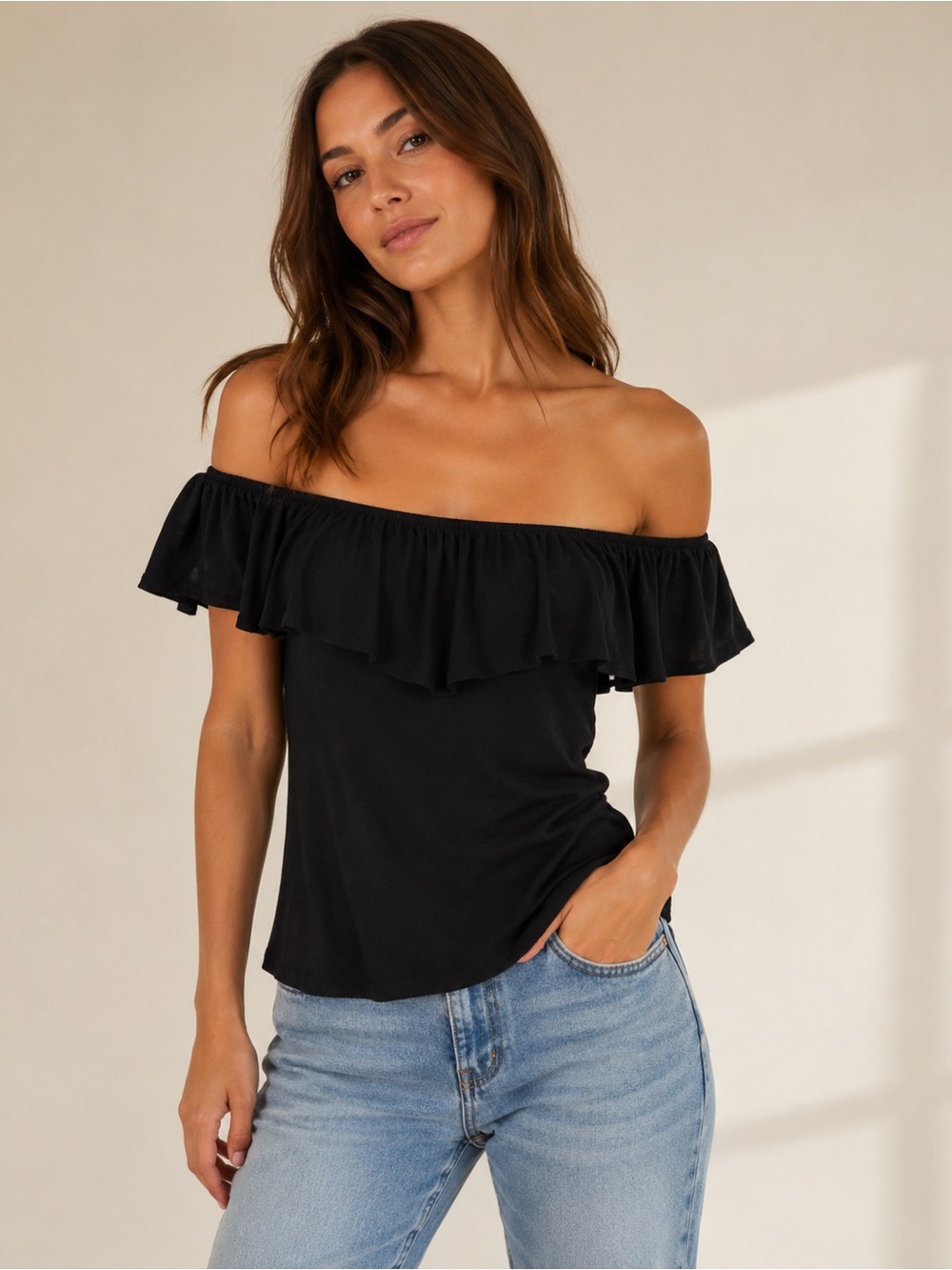 Anthropologie Black Off the Shoulder Top